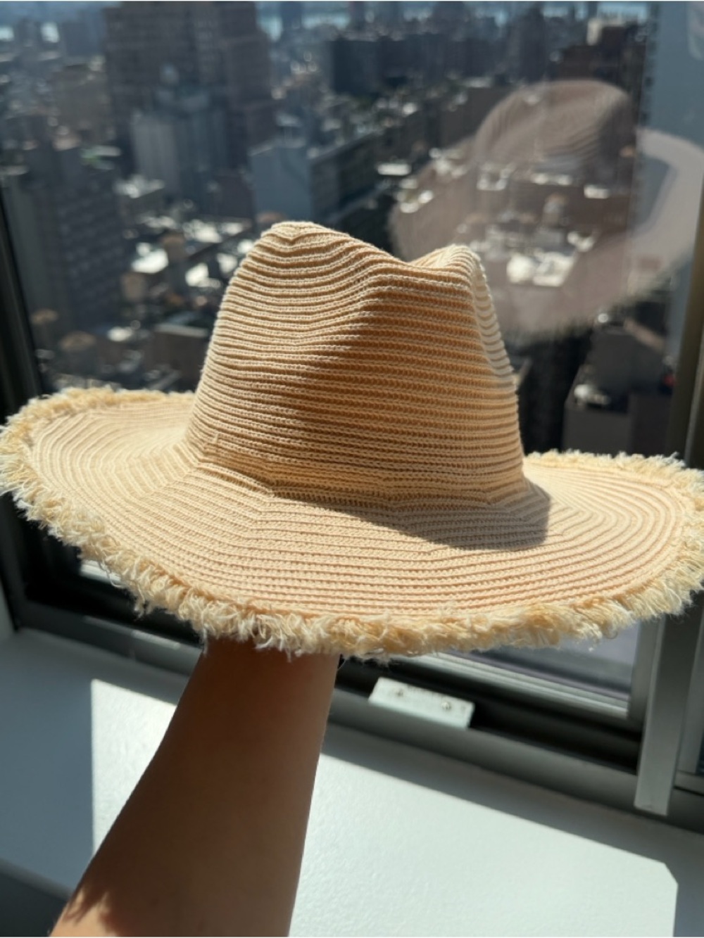 Melrose and Market Frayed Brim Straw Hat - Beige